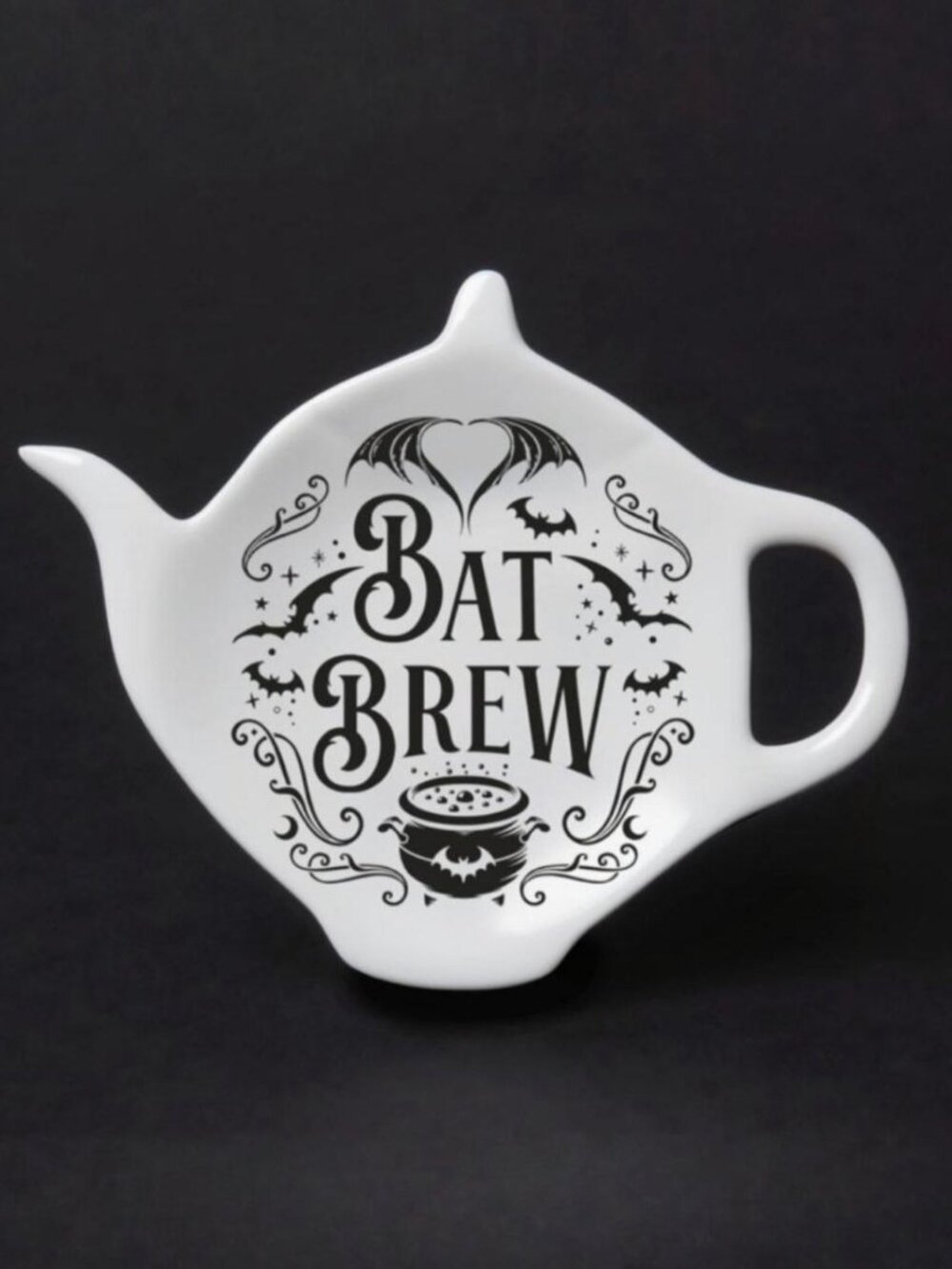 Alchemy Gothic ✦ Bat Brew Tea Bag & Spoon Rest ✦ Bone China Kitchen Decor NWT